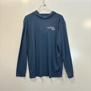 Reel Life Mens Blue Graphic Long Sleeve Hoodie Size XL